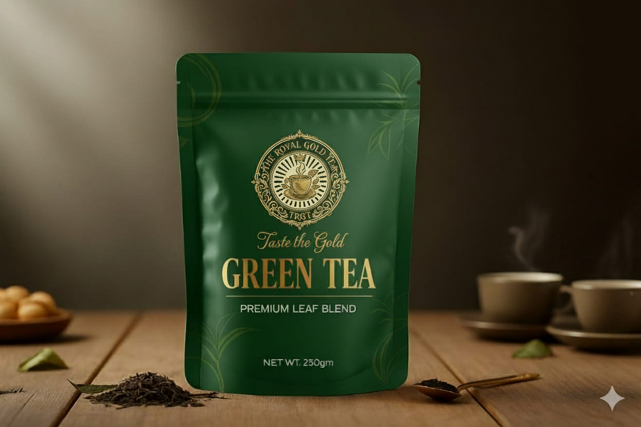 Green Tea Product Packaging - With Exact Ornate Logo